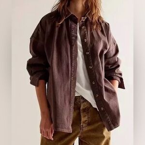 Free People We The Free Silverado Shirt Oversized Coconut Shell Brown Sz S NWOT